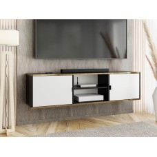 Atvērts TV galdiņš ar zelta malu LUNO 3, Melns/Balts
